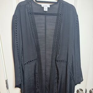 NWT Life Clothing Co. Black Lace Kimono Duster Boho Chic Eyelet Coverup Sz 3X